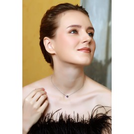 B. BRILLIANT Purple Necklace for Women Solitaire Bezel Genuine Amethyst Gemstone Sterling Silver Chokers Bridesmaids Fashion Stacking Trendy Birthday