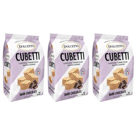 Dolcetto Cubetti Wafer Cookies, Creamy Dark Chocolate Flavor Sweets, Crispy Gourmet Treats made in Italy, NO Preservatives, 8.8oz Bag, Great snacks for sharing and gift baskets (Pack of 3)