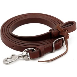 Jeereal Heavy Harness Leather Western Roper Rein, Round Trail Barrel Rein for Horses, Stainless Steel Hardware, 5/8" x 8'