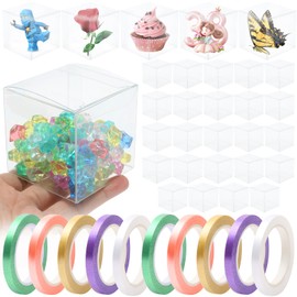 30 Pcs Plastic Clear Favour Boxes 6x6x6, Clear Plastic Gift Boxes with Gift Ribbons, Plastic Wedding Favour Boxes for Candy Wedding Party Festivals