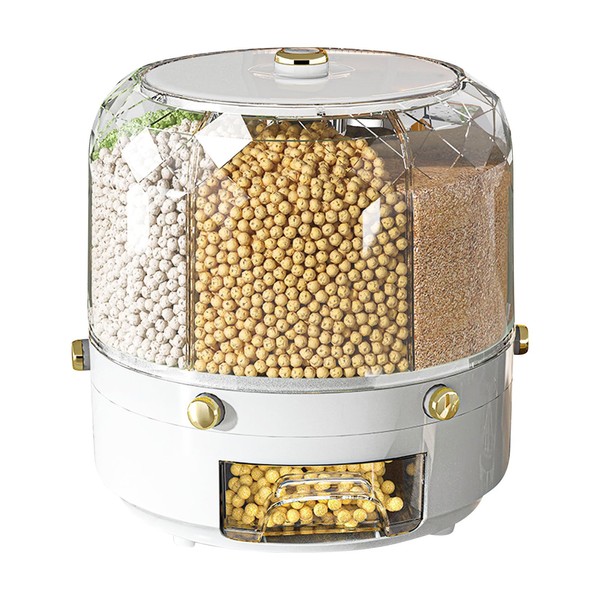 Natudeco Grain Storage Container Rotatable Rice Dispenser Box 6 Grid