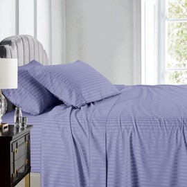 Stripes Periwinkle 600 Thread Count Cal King Un-Attached Waterbed Sheets 100% Cotton 4pc Sheet Set