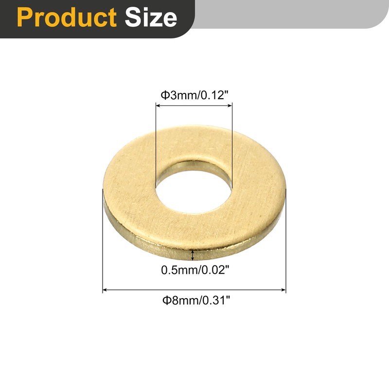 sourcing map M3 Flat Washer, 120 Pcs Brass Ring Flat