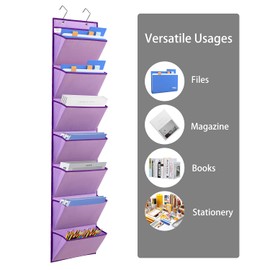 ANIZER Wall Mounted File Holder Over Door Hanging Mail Organizer Document Storage Bag for Papers Magazines and Books (7 POCKETS-PURPLE)
