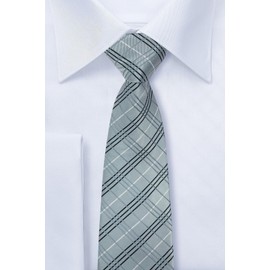 Retreez Plaid Check Styles Woven Microfiber Men's Tie Necktie - Grey