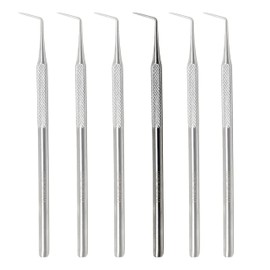 A2Z- 6pc Dental Pick Oral Hygiene Probe #6 45 degree Angled, Tooth Scraper Tartar & Plaque Remover- Professional,Personal & Pet Oral Care Use - Tooth Care at Home - 100% Stainless Steel, 5.5" Length