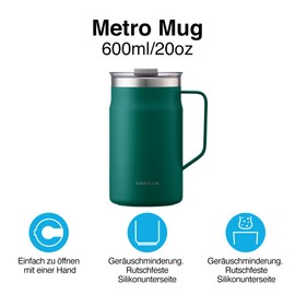 LocknLock Metro - Taza de acero inoxidable 18/8 de alta calidad, doble pared aislada con asa, perfecta para mesa con tapa, azul, 20 onzas