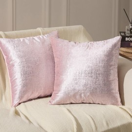 Phantoscope Pack of 2 Sparkling Velvet Decorative Solid Throw Decorative Pillow Cover Soft Silver Shiny Square Cushion Cover Pillowcase for Couch Bed and Chair, Pink, 20 x 20 inches, 50 x 50 cm