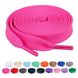 Booyckiy [2 Pairs] Flat Shoe Laces for Sneaker, 2/5" Wide Shoelaces Hot Pink 55 inch(140cm)