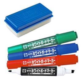 Sakura Crepas WBKT4ES Dry Erase Marker, Twin, Round and Square Tip, 4 Colors + Eraser Set