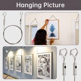 HOJLKLD 8 PCS Adjustable Picture Hanging Wire Mirror Frame Kit 1m x1.5mm Heavy Duty Stainless Steel Rope for Mirror Hanging Hardware,Light Lamp,Billboards,Basket Flowerpot Hold Up to 66lbs(30kg)