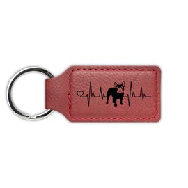 Mister Petlife French Bulldog Heartbeat Lifeline Keychain Leatherette Rectangle - Engraved - Key Chain Ring - love dog frenchie - Rose
