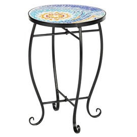 ZJMTOCYU Charming Round Mosaic Bistro Table for Indoor and Outdoor Use, Beautiful Blue Design, Small Spaces
