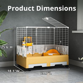 Oneluck Deluxe Rolling Bunny Hutch with Urine Guard,Small Rabbit Cage with Pull Out Tray,Clear Panel for Recording,Easy to Clean