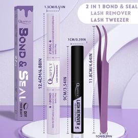 3 in 1 Eyelash Bond & Seal & Remover, Long Lasting Eyelash Glue, Eyelash Remover, Tweezers, Professional Eye Makeup Tool for Women & Girls, Christmas Gift - Volume: BONG&SEAL&TWEEZER, net weight: 1 Set