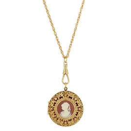 1928 Jewelry Classic Cameo Gold Round Filigree Picture Locket Pendant Necklace for Women 30', Ladies Vintage Style Photo Keepsake, Made in USA