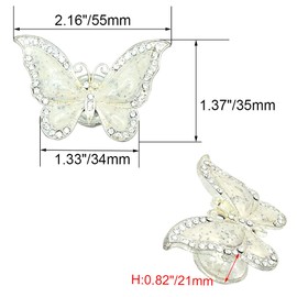 CPELLESSE 6 pcs Butterfly Cabinet Knobs, Crystal Cupboard Pulls Kitchen Drawer Handles, Furniture Hardware Dresser Knods and Pulls Jewelry Box Single Hole Pulls (Whtie)
