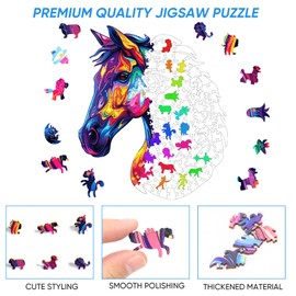 Reouinty Wooden Puzzles for Adults, Horse Liberty Cool Jigsaw Puzzles 200 Pieces, Unique Shape Animal Adult Pieces, Irregular Best Gift for Adults Family Game 10.8 x 12.6 in
