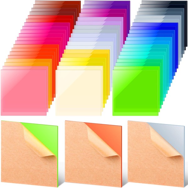 Suzile 60 Pcs Polycarbonate Sheet Colored Acrylic Sheets Cut to Size Acrylic Sheets 1/8 Inch Thick 3.9"x3.9" Multicolored Acrylic for Laser Cutting Translucent Plastic Sheet for DIY, 30 Colors