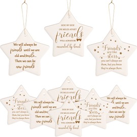 Christmas Friends Ornament Ceramic Star Shaped Ornament High School College Hanging Sign Decoration Tree Ornament Good Friends are Like Stars Tags Crafts with Box for Classmate Friends (6 Pieces)