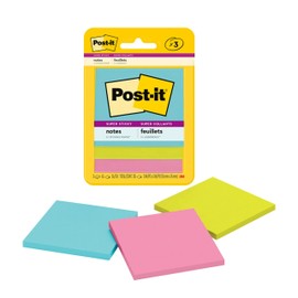 Post-it Super Sticky Notes, 3x3 in, 3 Pads, 2x the Sticking Power, Supernova Neons, Bright Colors, Recyclable (3321-SSMIA)