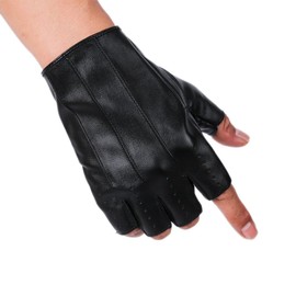 JISEN Men PU Leather Punk Half Finger Snap Performance Gloves Z-Black