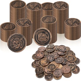 Charniol 200 Pcs Pirate Coins Halloween Bronze Fake Treasure Coins Decorations for Pirate Party Supplies St. Patrick's Day Treasure Hunting Game