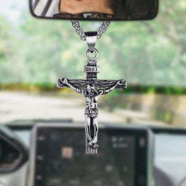 LeapoFaith Cross Pendant for Car Rearview Mirror Charm Hanging Accessories Ornament Jesus Cross Necklace Jewelry Women Men Auto Interior Car Decor Crucifix Christian Religious Gift (Silver)