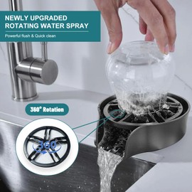 Glass Rinser for Kitchen Sink, High Pressure 360 Degree Rotating Spout Glass Rinser with Pull-out Spray Gun Design, Glass Cup Cleaner Sink Attachment Washer Baby Bottle, Glass Cup, Wine Glass (Black)
