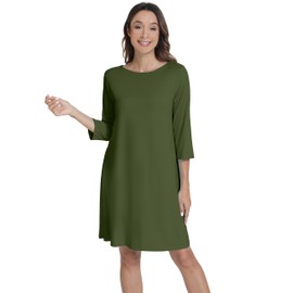 WiWi Nightgowns Viscose from Bamboo for Women nightdress Soft 3/4 Sleeve Sleep Shirts Scoop Neck Pajamas Nightshirts S-XXL, Army Green, XX-Large