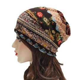 ZLYC Chemo Headwear Women Slouchy Beanie Head Scarf Hat Turban Covers Skull Cap, Ethnic Coffee