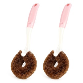 2 Pack Kitchen Scrub Brushes for Cleaning Dish Brush with Handle for Pans, Pots, Kitchen Sink Cleaning Scrub Brushes (Coconut Fiber)
