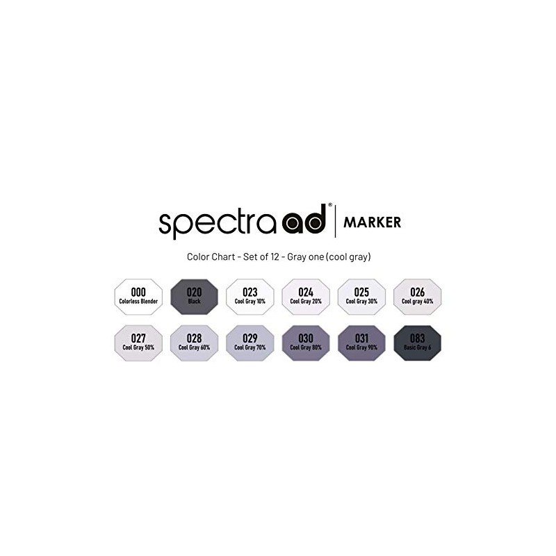 Spectra AD Marker Set of 12 - Grey One (Cool)