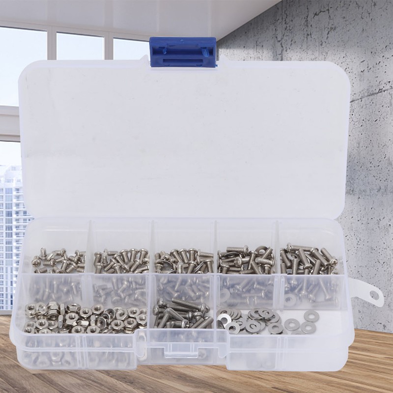360pcs M2.5 Cross Stainless Steel Screw Bolt Nut Washer Assortment