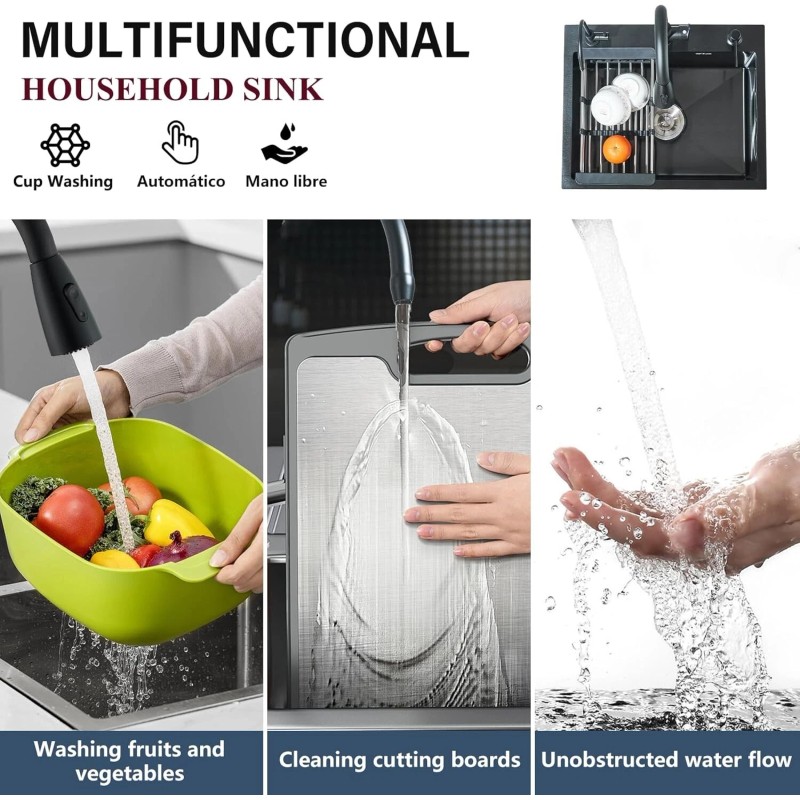 mvmhome Black Kitchen Sink Single Bowl Stainless Steel Sink with