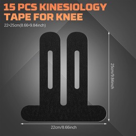 15 Precut Strips Kinesiology Tape for Knee Stability and Patellar Support, Waterproof Elastic Breathable Athletic Sports Tape (Black)