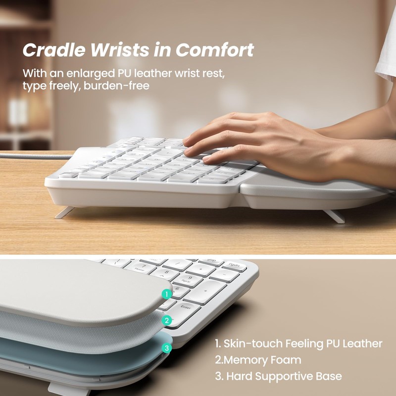 Nulea RT05C Wired Ergonomic Keyboard, Split Keyboard with Cushioned Wrist