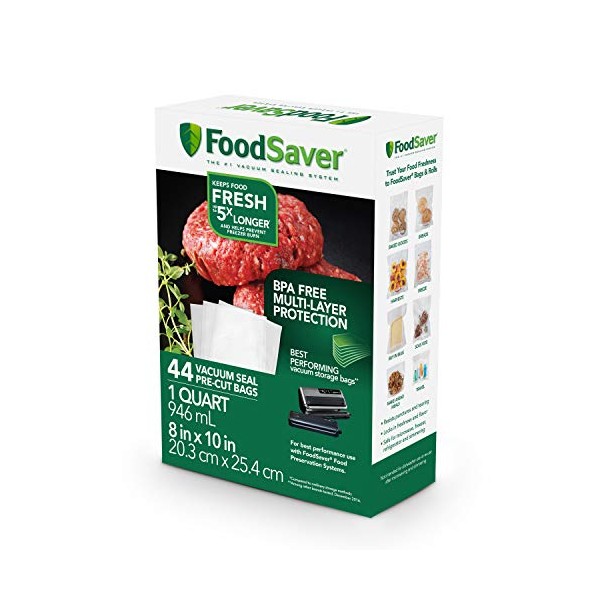 FoodSaver 1-Quart Precut Vacuum Seal Bags with BPA-Free Multilayer Construction for Food Preservation, Freezer Bags & Sous Vide Bags, 44 Count