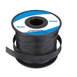 Aibole 100Ft-3/8 Black Cable Management Cord Protector Braided Wire Loom Braided Cable Sleeve for Television, Audio, Computer Cables, Prevent Pet from Chewing Cords…