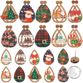 SUNNYCLUE 1 Box DIY 10 Pairs Christmas Wooden Earring Kit Wood Earring Charms Christmas Tree Charms Santa Claus Christmas Charm Wooden Charms for jewellery Making Kits Holiday Women Adult Gift Supplie