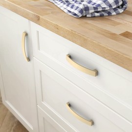 FURNIWARE Pack of 10 Furniture Handles, Borehole Spacing 256 mm Bar Handle, Cabinet Arch Pull Kitchen Handle, for Kitchen Cabinet Door, Bedroom, Chest of Drawers, Bathroom, Brass