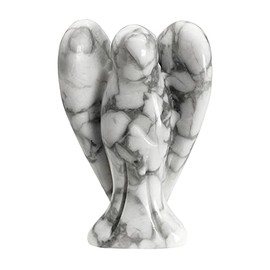 Ladeukoi Natural Gemstone Healing Crystal Prayer Guardian Angel Statue, Carving Bag Stone Figures Decoration, White Howlite Turquoise
