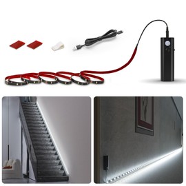WOBANE LED Closet Light Motion Activated, Battery Powered LED Strip,Stick-on Anywhere Homelife Motion Sensor LED Light,Rechargeable Night Light for Closet Hallway Stairway 6.56ft,6000K White,Black