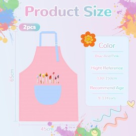 Ledebouk Malkittel kinder, 2 Stück Kinderschürze Mädchen Jungen, Kinder Schürze mit Taschen Kleinkind, Kochschürze Kinder, für Malen Kochen Backen Gartenarbeit DIY Kunst, Pink Und Blau(7-13 Jahre)