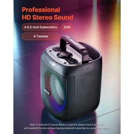 VEVOR Karaoke Machine for Adults, 30W, 6.5-inch Portable Bluetooth Speaker with 2 Wireless Microphones, LED Light, TWS Function, Handle, Support Micro TF Card, USB, AUX, for Home Karaoke Party Singing