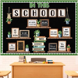 Funrous Potted Plant Bulletin Board Decorations Set Greenery Classroom Decor Motivational Succulent Cactus Cutouts Green Bulletin Border for Back to School Preschool Elementary Library Wall Supplies