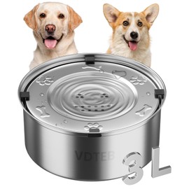 VDTEB No Spill Water Bowl for Dogs,3L/101oz Stainless Steel Dog Water Bowl with Anti-Slip, Spill Proof Slobber Stopper No Drip Slow Drinking Dog Feeder for Sloppy Messy Drinkers