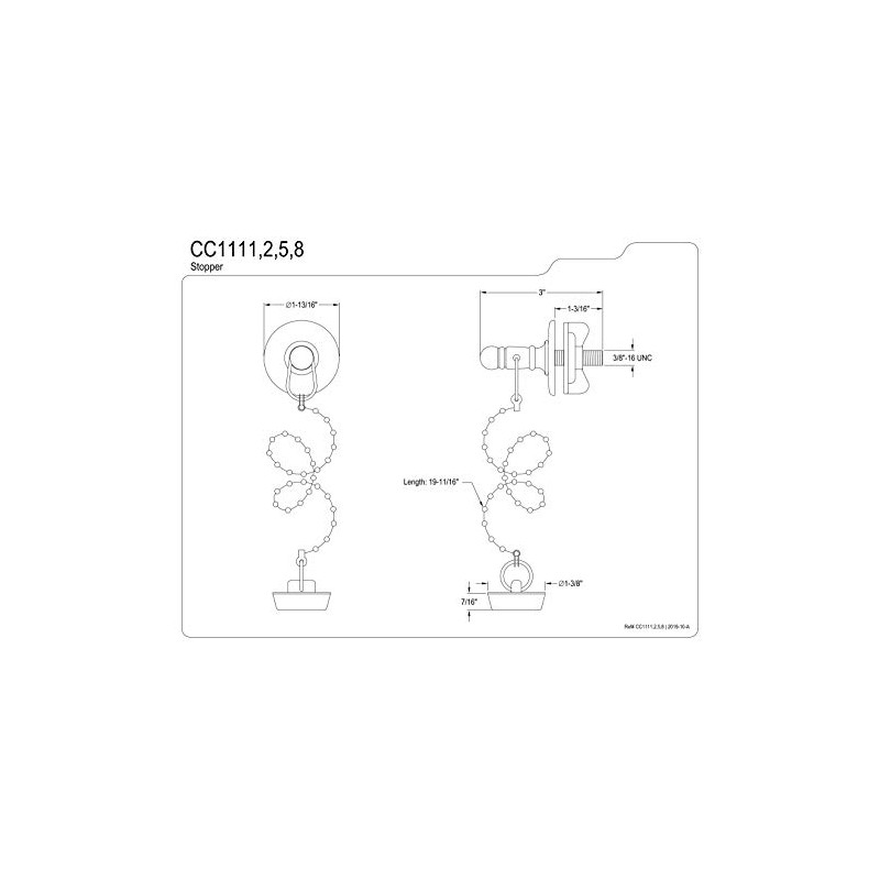 Kingston Brass CC1111 Rubber Stopper Chain and Attachment for CC1001,