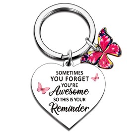 WXCATIM Butterfly Gifts For Women Pink Keychain Small Gifts Inspirational Key Chains Accessories Birthday Motivational Encouragement Gift for Girls Teens Sometimes You Forget You're Awesome Pink