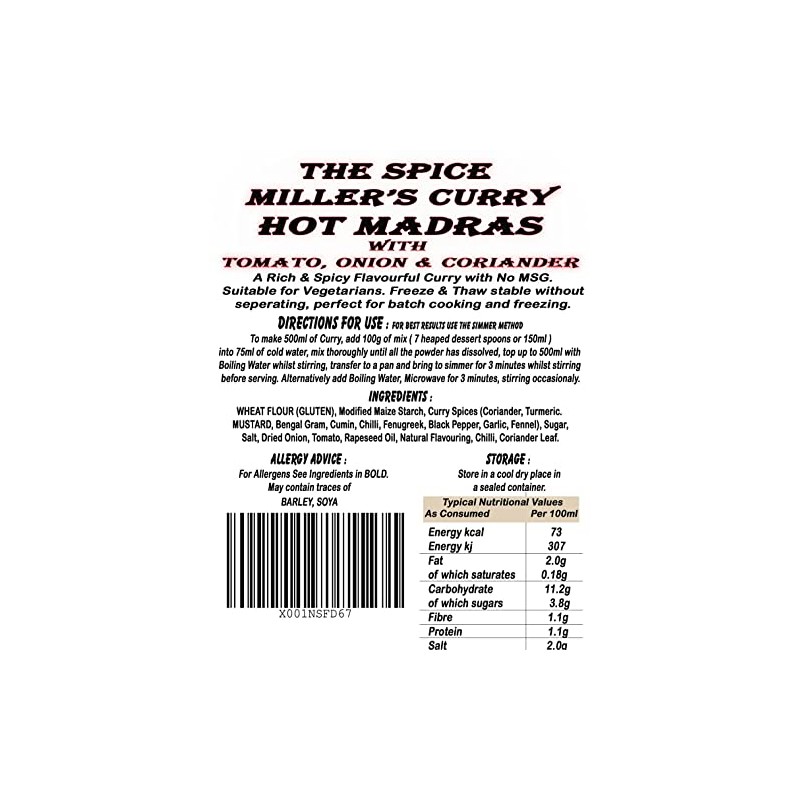 The Spice Miller's Curry, Hot Madras with Tomato, Onion &